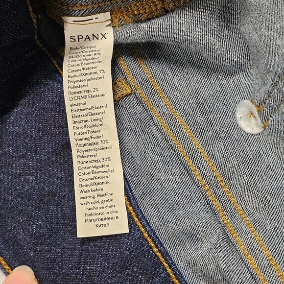 Spanx Wide Leg Pull On Women Jeans Size 1X Tall Blue Distressed Cotton - Picture 15 of 15